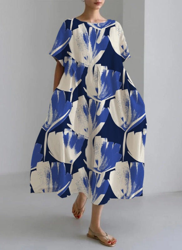 Slimzy Women's Watercolour-Print Short-Sleeve Maxi Dress – product image 2 of 5