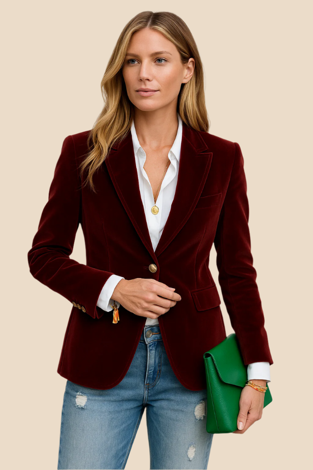 Valentina | Women's Velvet-Look Gold-Button Blazer — product image 1