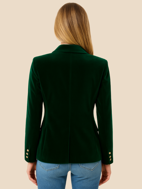Valentina | Women's Velvet-Look Gold-Button Blazer — product image 14