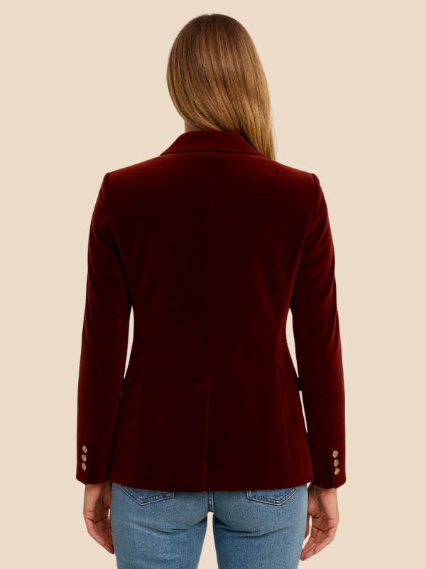 Valentina | Women's Velvet-Look Gold-Button Blazer — product image 15