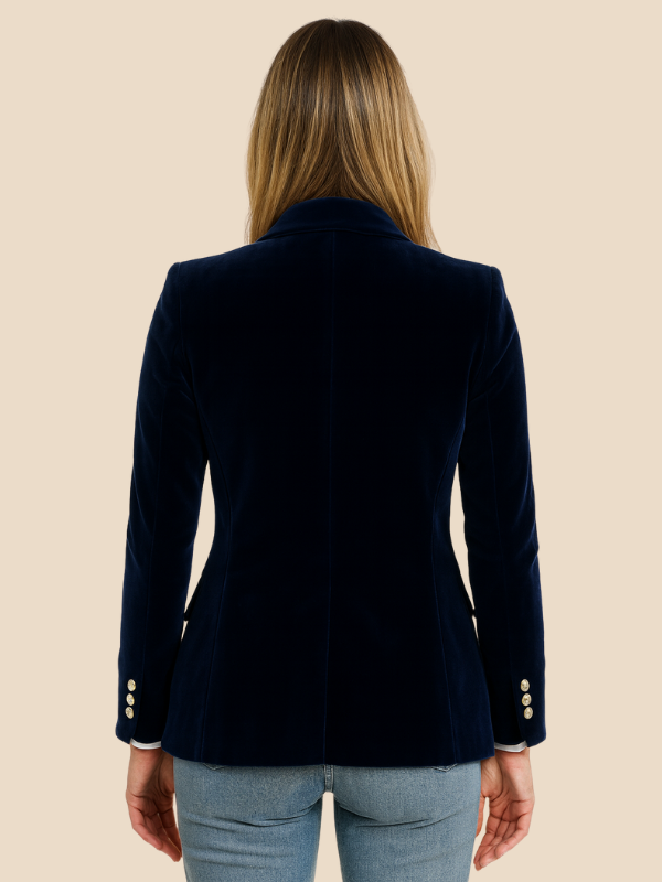Valentina | Women's Velvet-Look Gold-Button Blazer — product image 16
