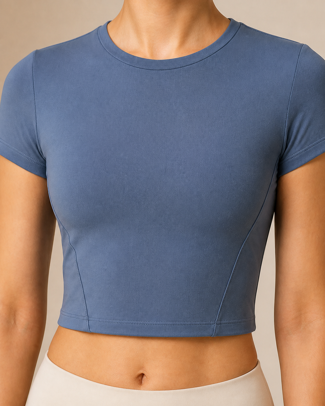 Women's Axis Cropped Top — Slate Blue — construction detail