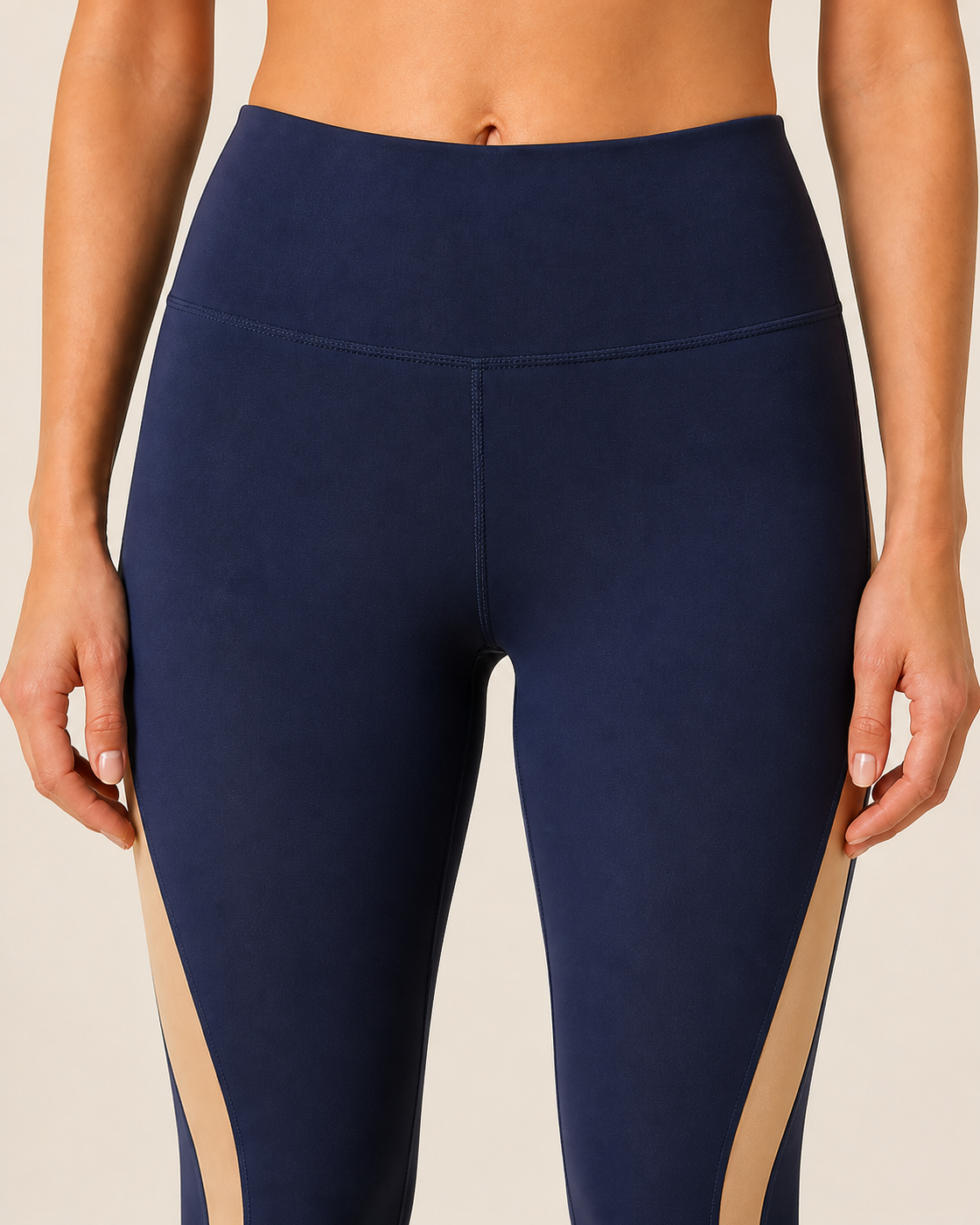 Women's Meridian Panel Leggings — Ink Blue / Sand — construction detail